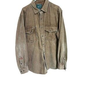 Vintage 90s Streetwear Mens 2XL Distressed Stonewash Canvas Button Shirt Brown